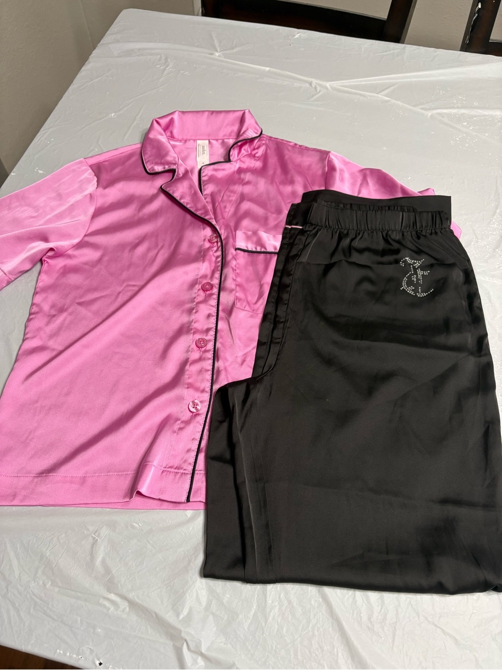 Juicy Couture Pink Satin Pajama Top with Black Pants